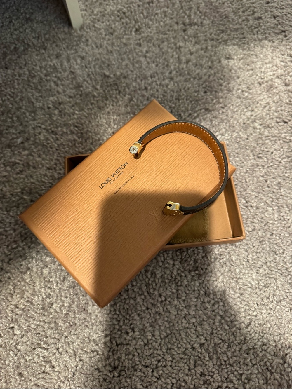 Louis Vuitton Brown Leather Cuff with Gold-Tone Accents